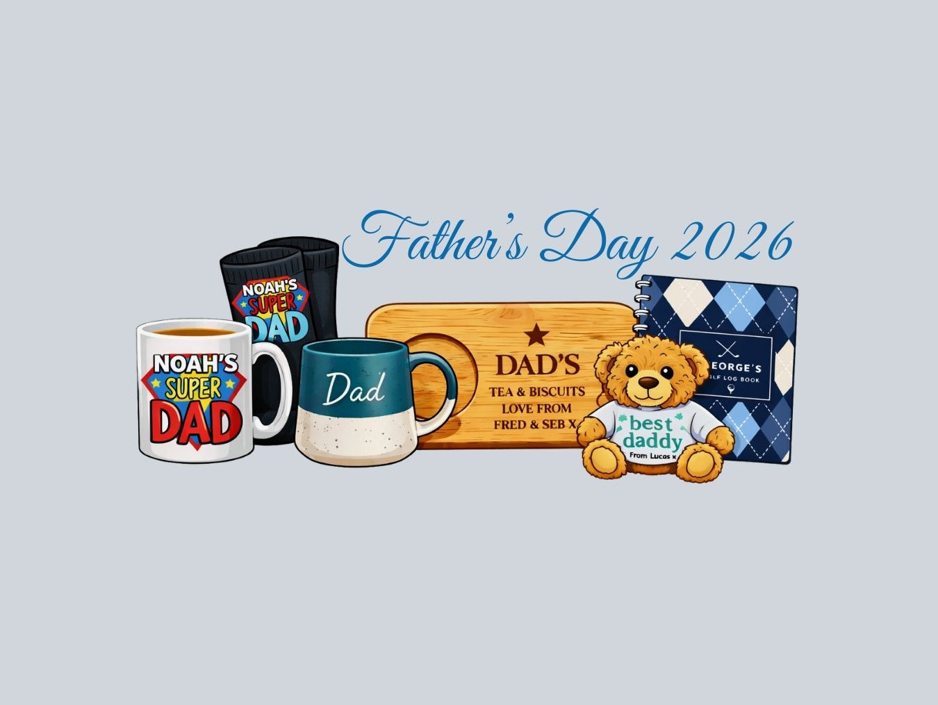 Blog image : Celebrating Father’s Day 2026 in the United Kingdom - personalised dad gifts showcasing