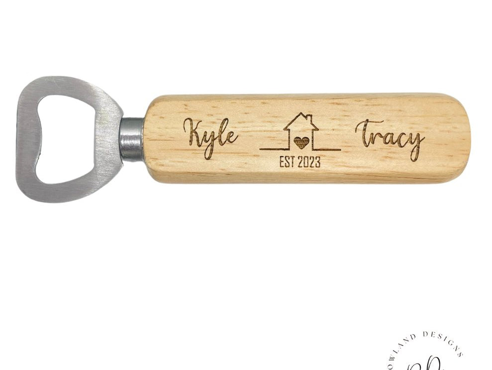 Personalised Housewarming Gifts - Kyle & Tracy bottle opener with home design
