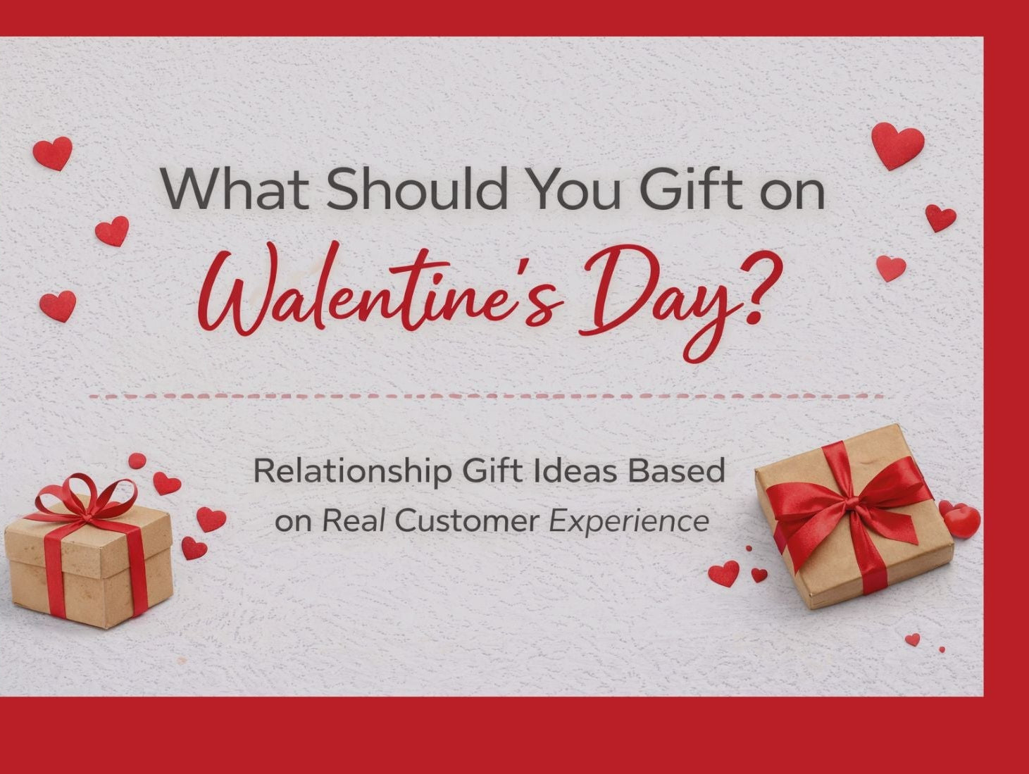 What should you gift on Valentine’s Day blog banner with hearts and gift illustrations