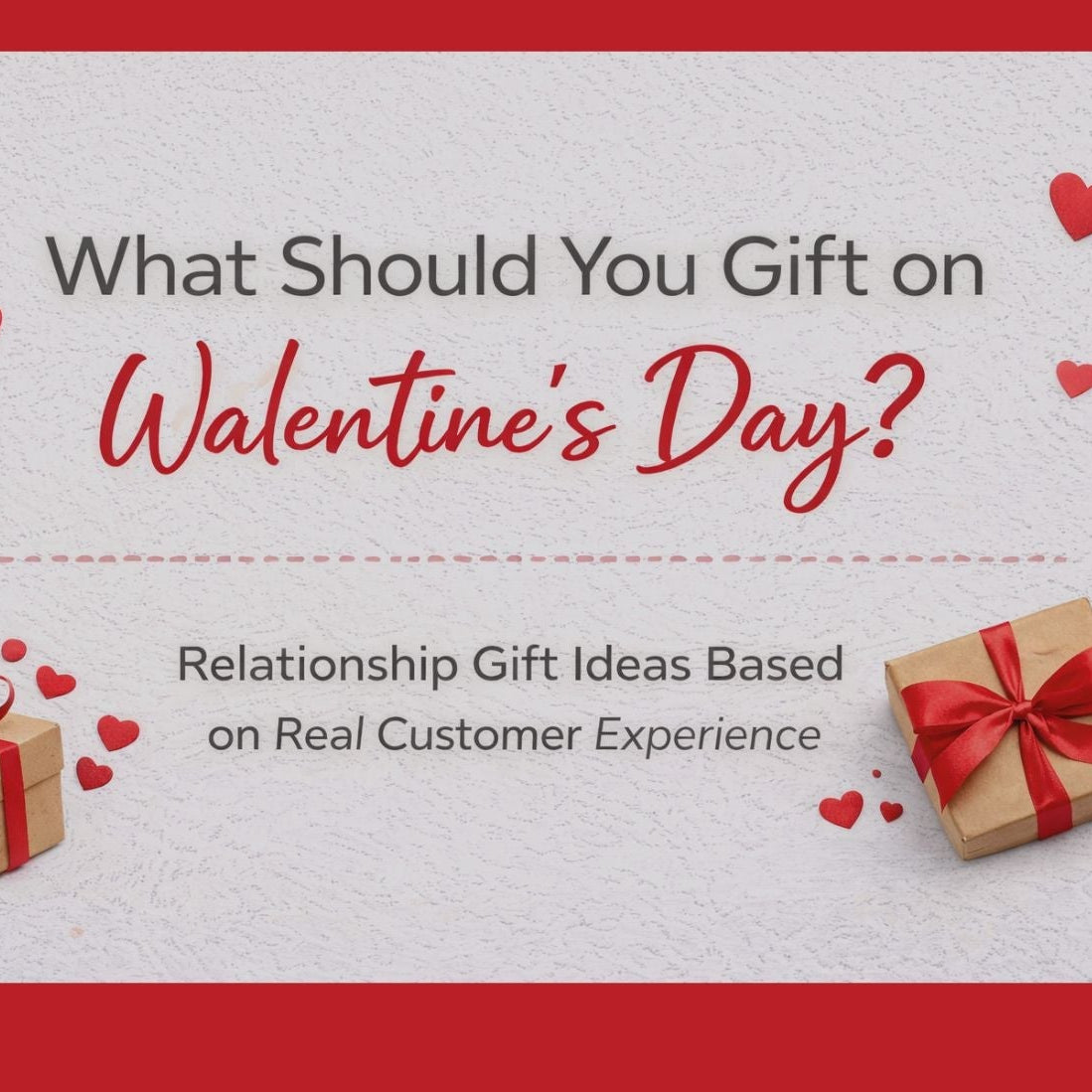 What should you gift on Valentine’s Day blog banner with hearts and gift illustrations