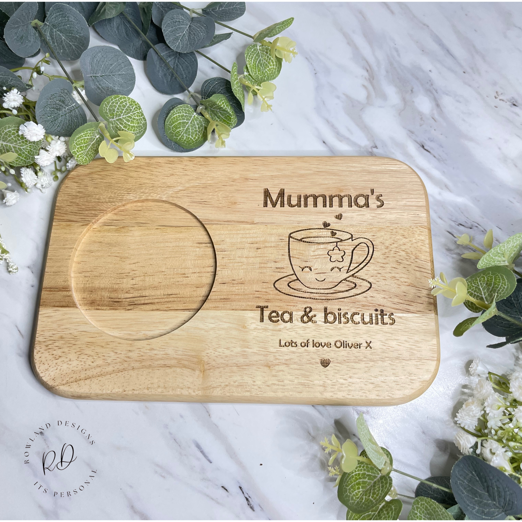 Personalised tea and biscuit board- tea cup design