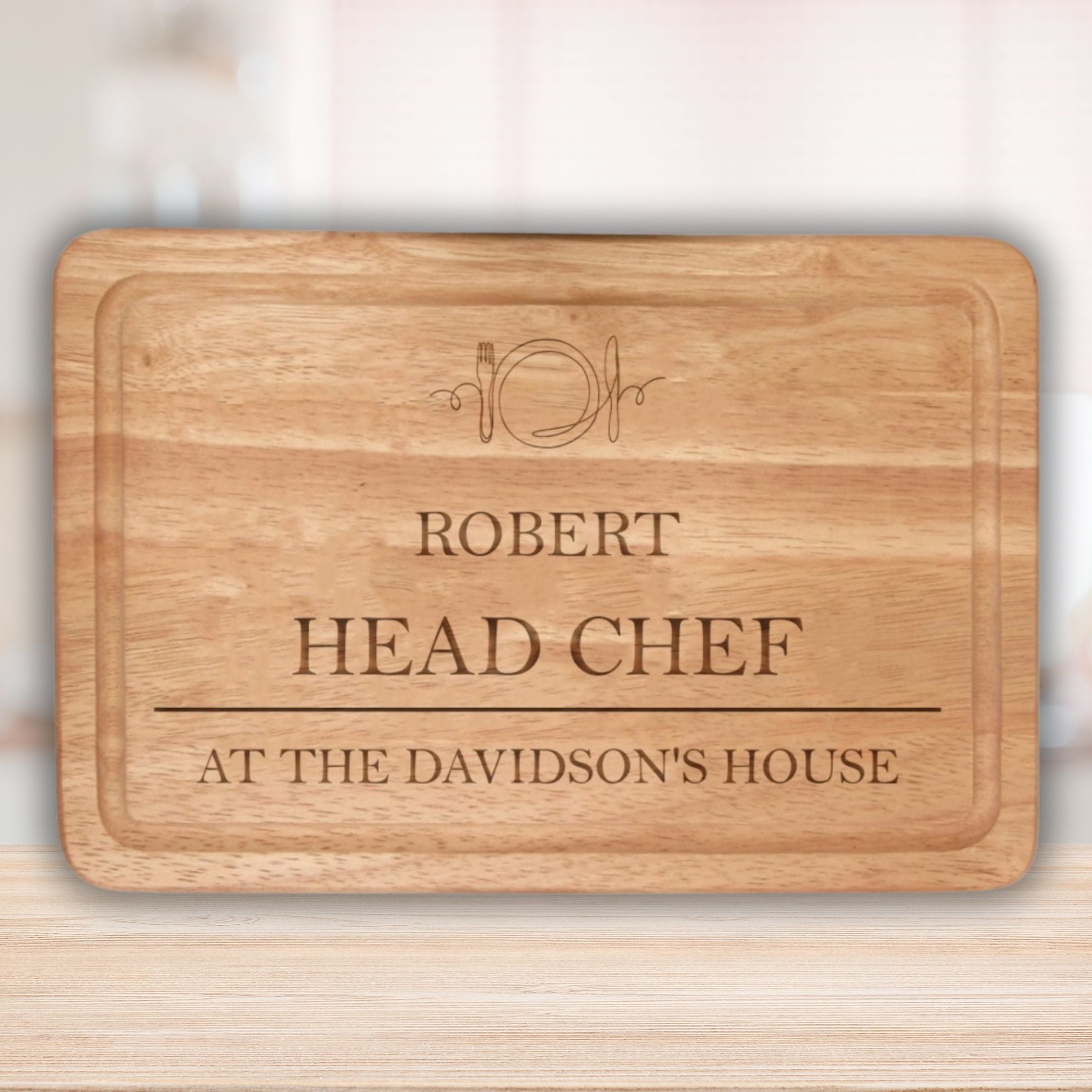 Valentine’s Day Gifts for Husband - engraved chopping board - roberts head chef at the davidson's house
