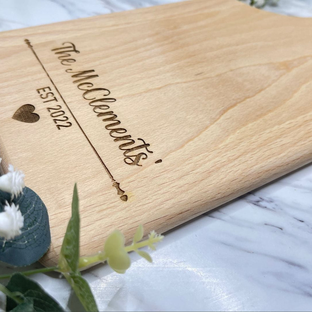 Valentine’s Day Gifts for Wife - engraved serving board with the mcclements EST 2022 engraved