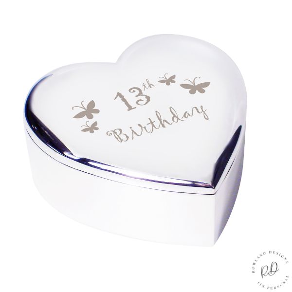 13th Birthday Butterflies Heart Trinket Box.