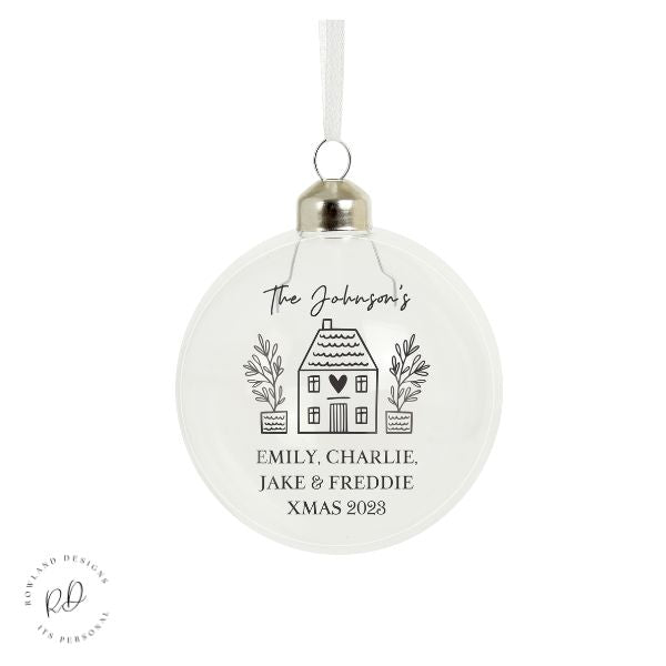 1st Christmas New Home Bauble – Personalised Glass Ornament.