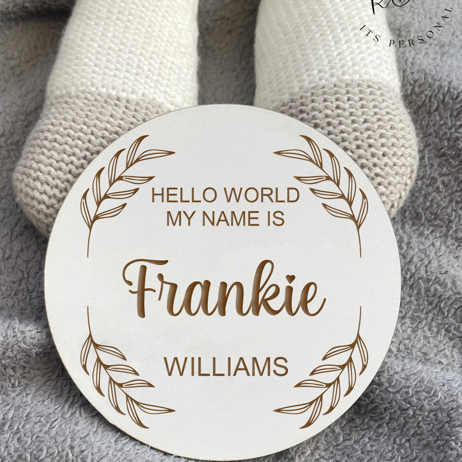 Delightful Pregnancy Announcement plaque in Beech veneer or white MDF. A custom keepsake that adds a refined touch to any nursery decor.