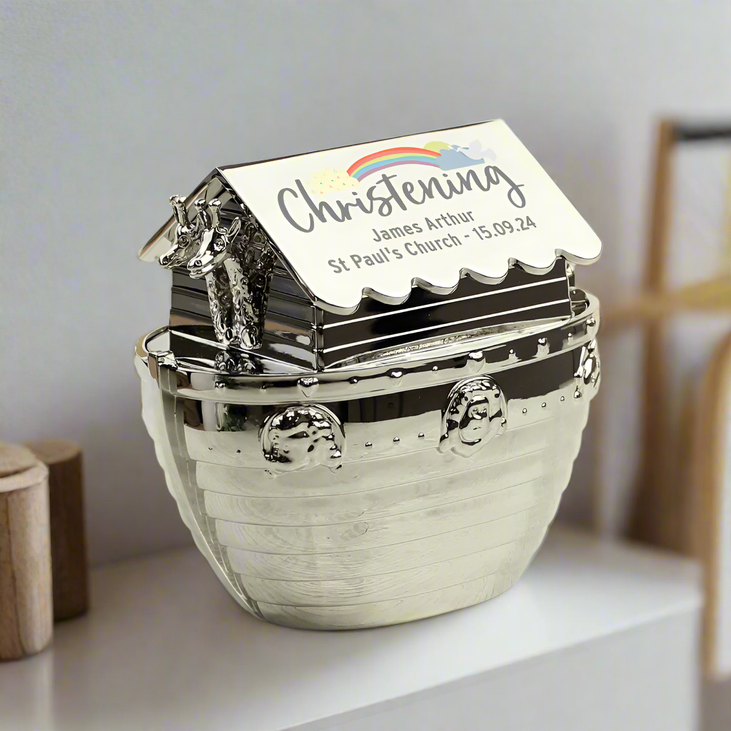 Christening Money Box – Personalised Noah’s Ark Gift.