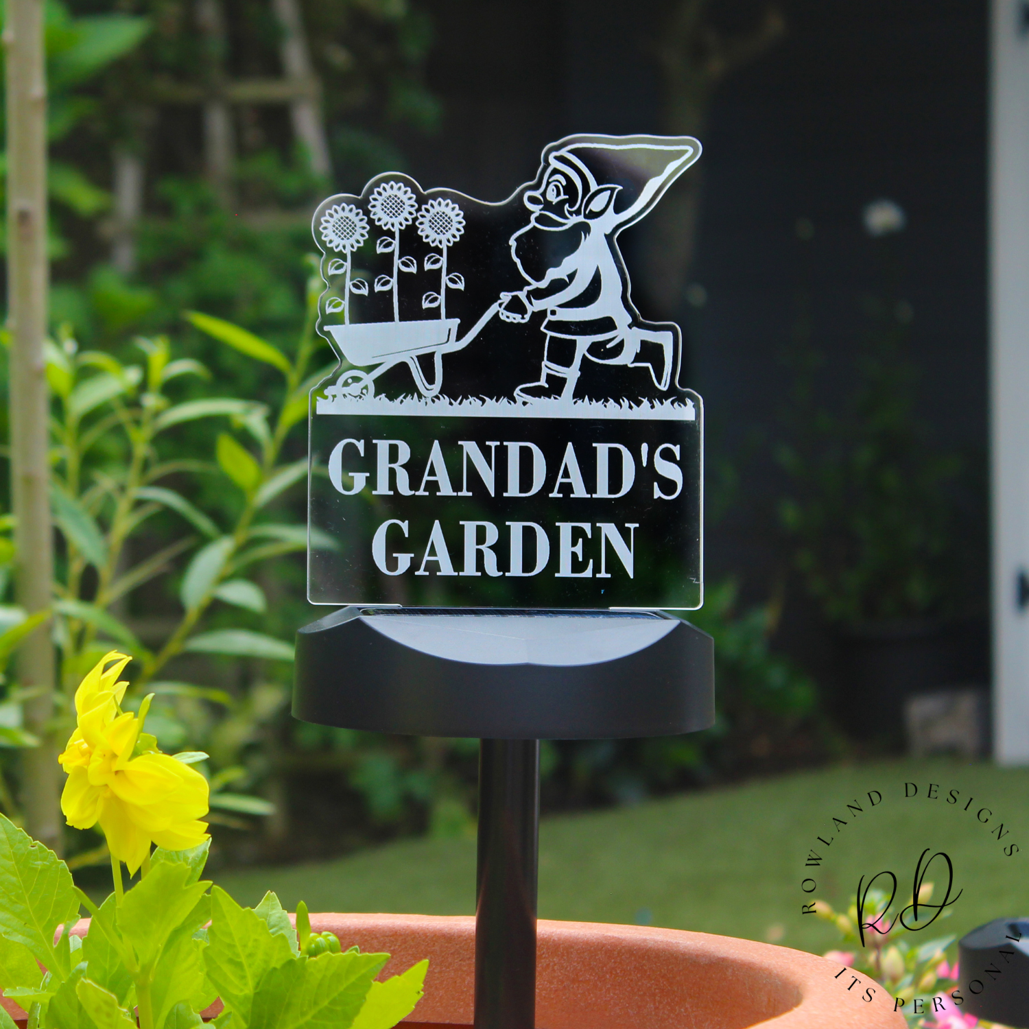 Add charm to your garden with a custom solar gnome light. Personalise two lines & enjoy colourful LED modes, no batteries needed.
