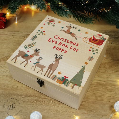 Cute Festive Motif Christmas Eve Box with Metal Clasp and Hinges