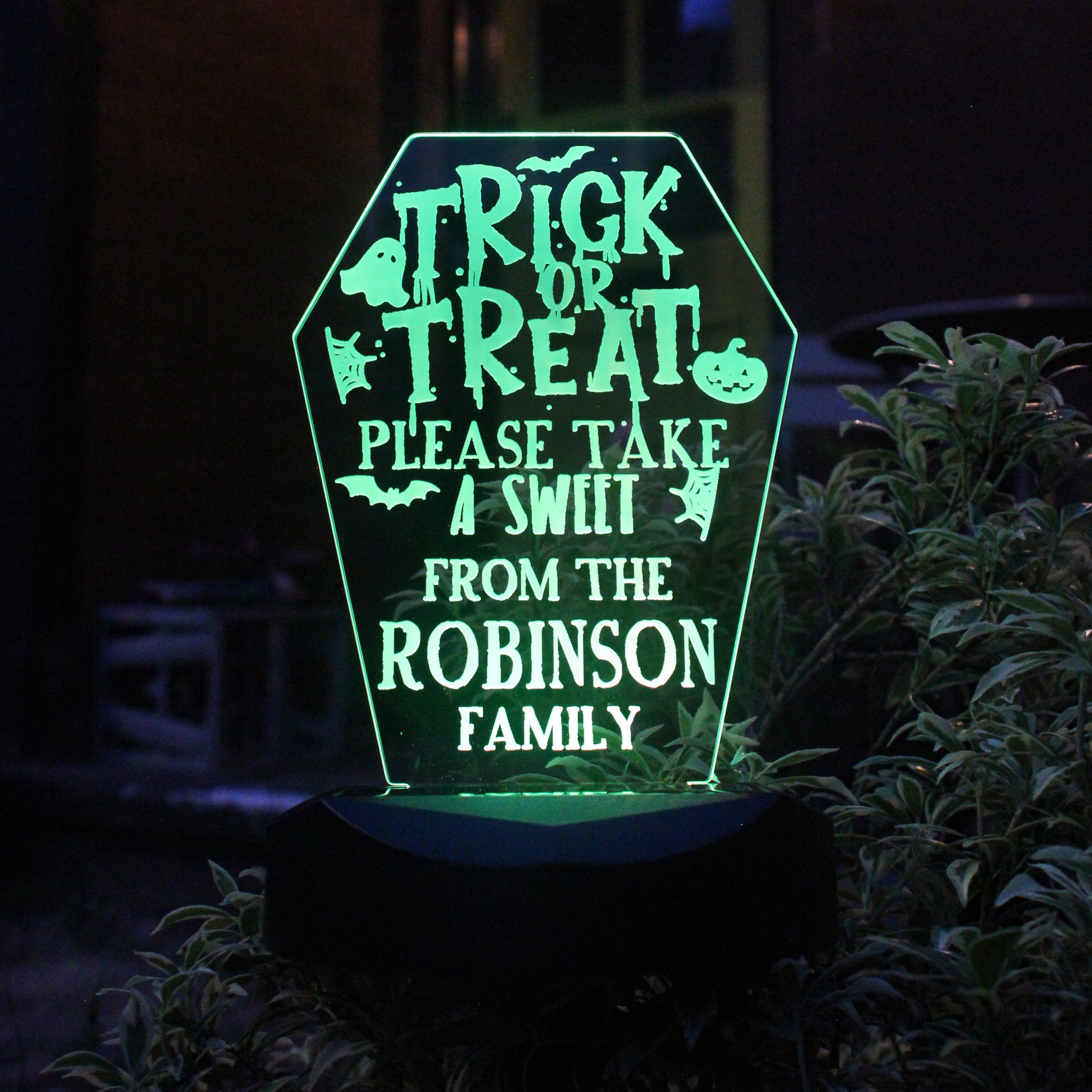 Personalised Halloween Solar Stake Lights – Trick or Treat Sign.
