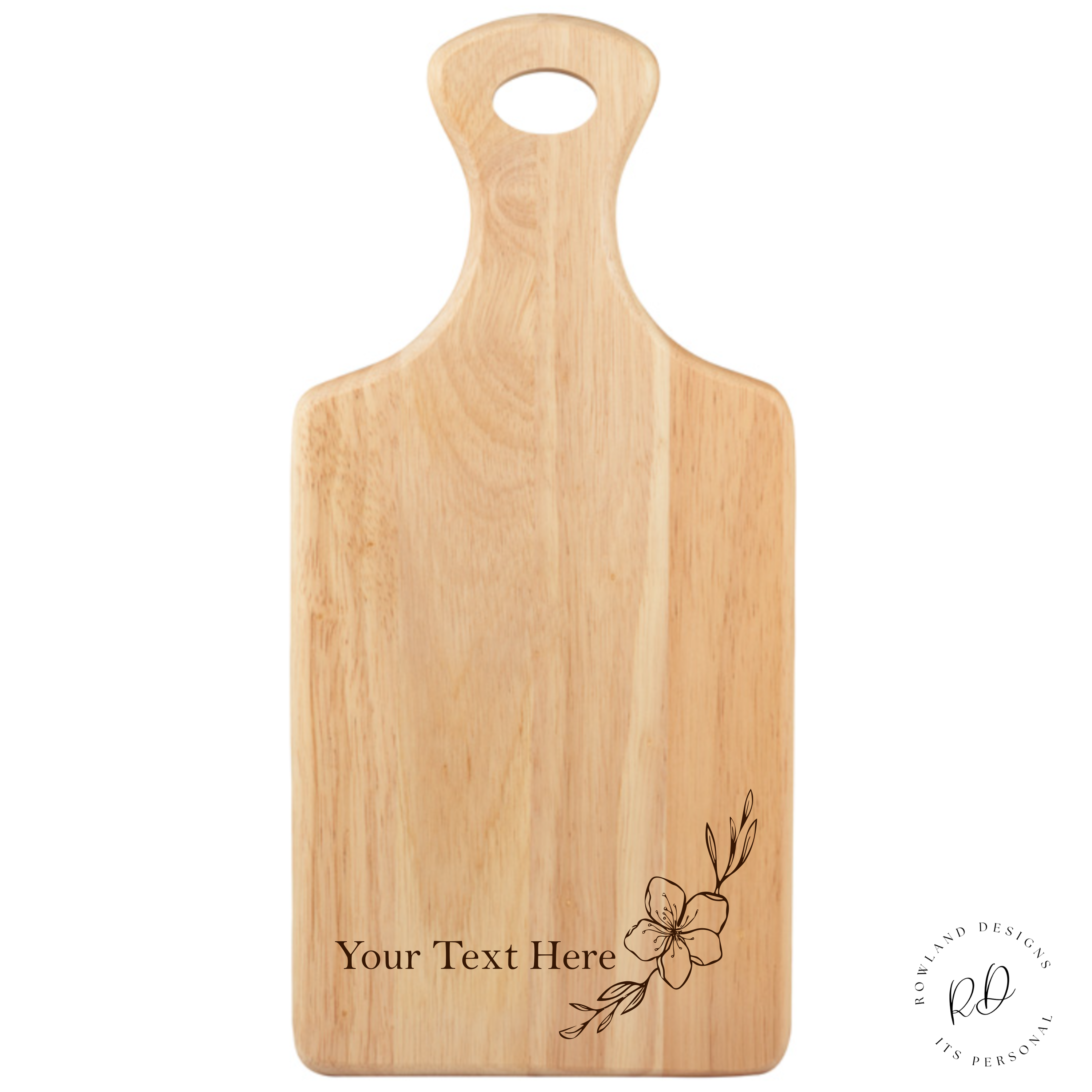 Personalised Flower Engraved Serving Board with a floral design on premium wood, perfect for gifting on special occasions like birthdays and housewarmings.