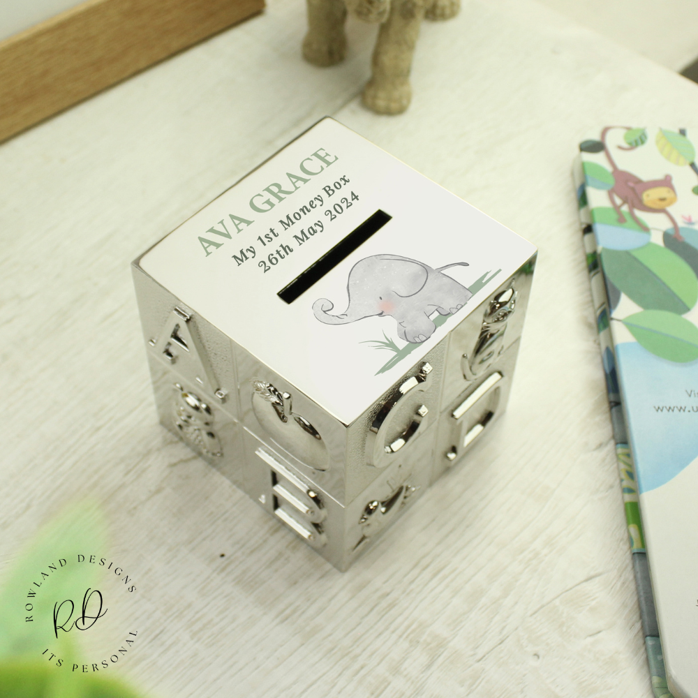 Keepsake Piggy Bank – Personalised Hessian Friends ABC Box.