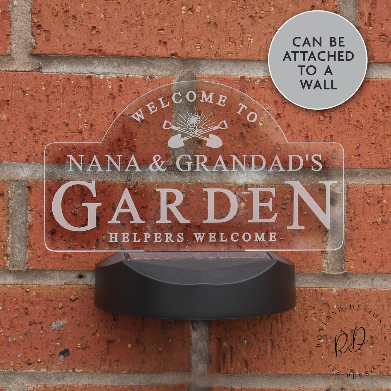 Add personality to your garden with this custom solar LED light sign. Great for patios, pathways & plant pots.