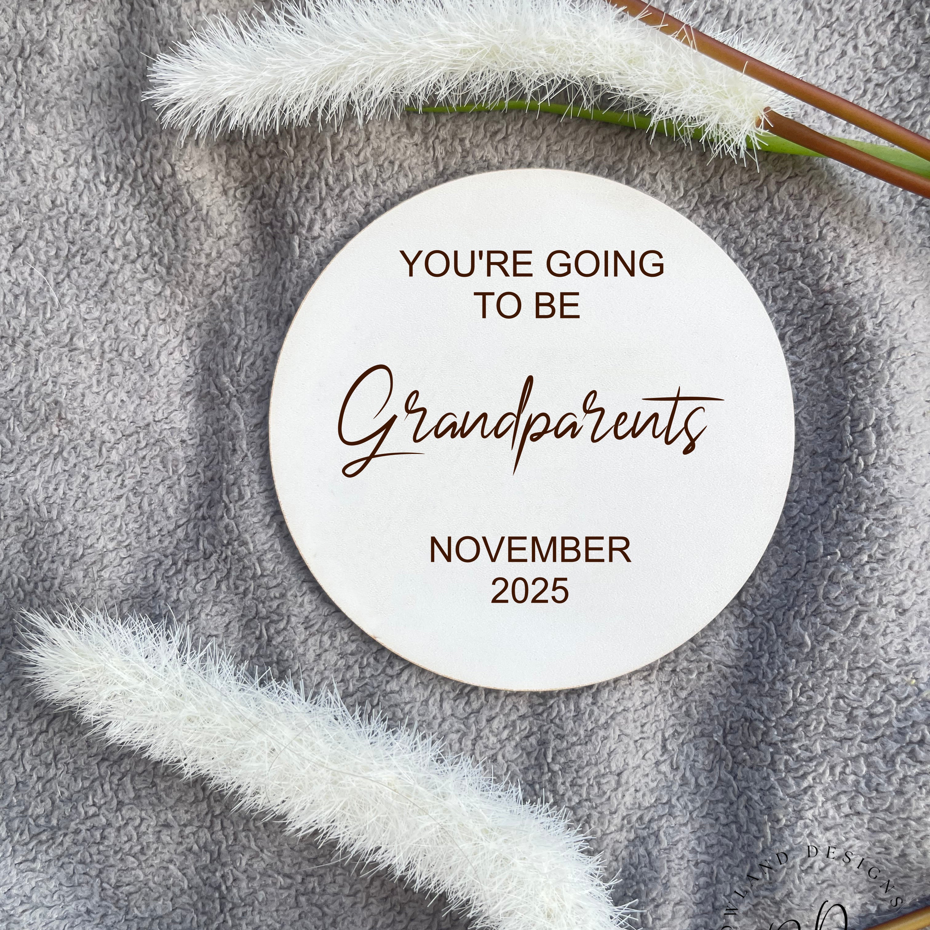 Custom White MDF Baby Announcement Plaque featuring engraved name and due date. A modern, minimalist newborn keepsake, ideal for baby showers and nursery decoration.