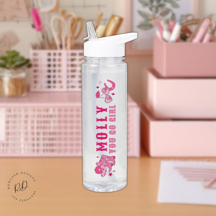 Cowgirl Theme School Water Bottle 750ml BPA Free Flip Top Spout
