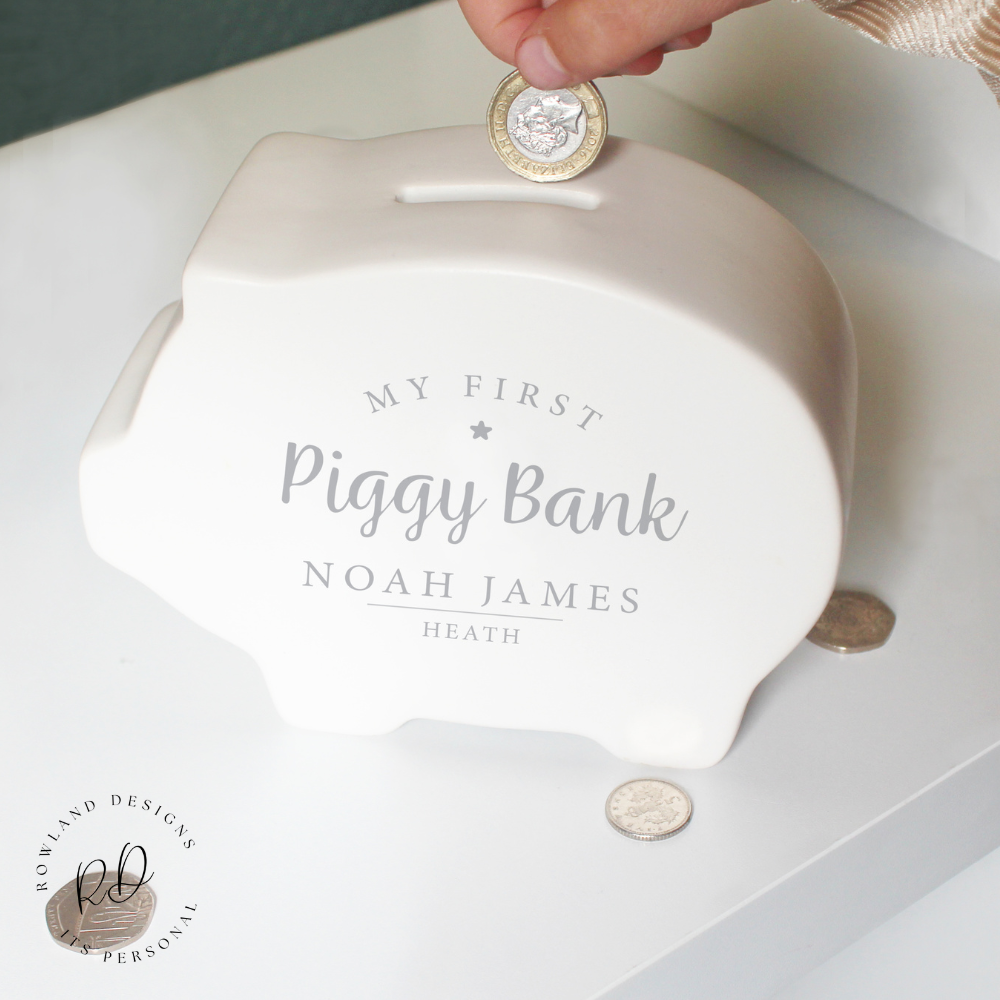 Save Money Piggy Bank – Personalised Ceramic Money Box for Babies.