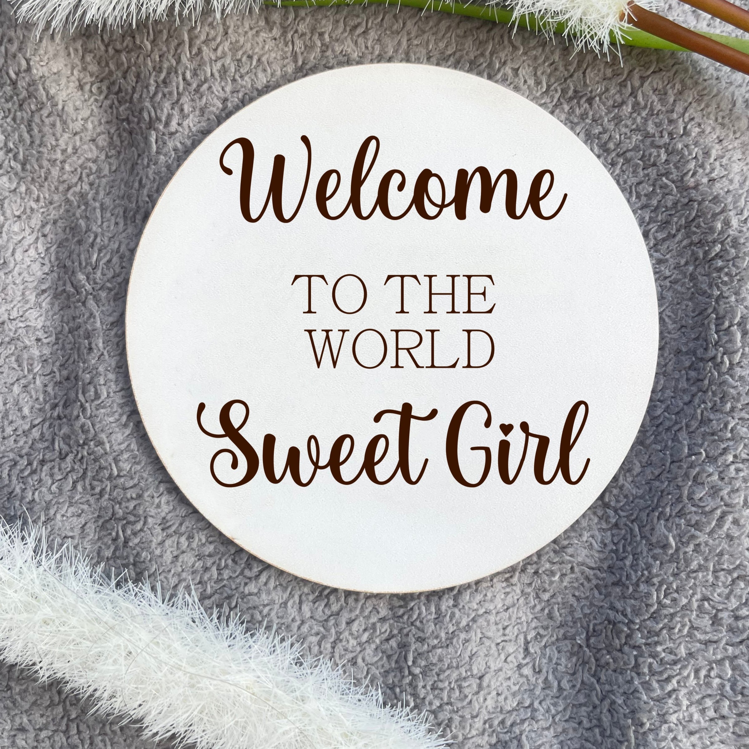 Newborn Baby Girl Plaque – Elegant ‘Sweet Girl’ welcome sign, made from 4mm thick veneer or MDF, ideal for baby shower gifts and keepsakes.