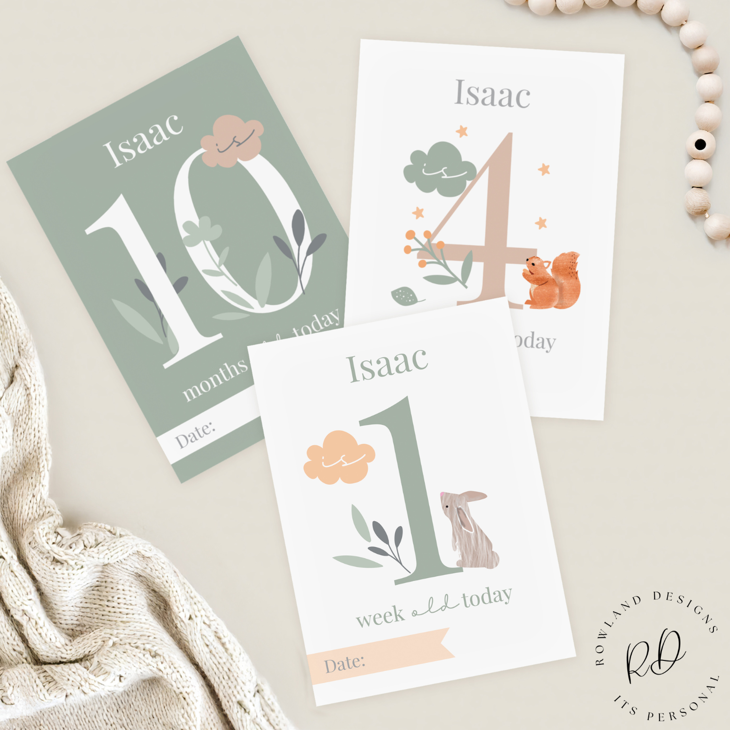 Set of 24 baby milestone cards with woodland designs