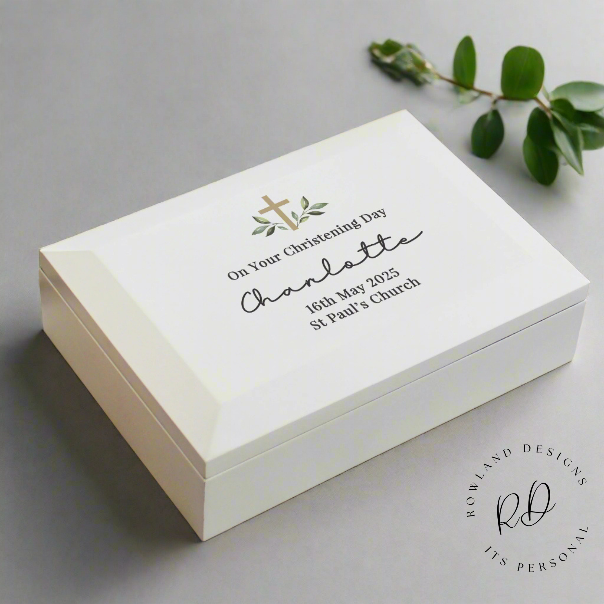 Baptism keepsake box with custom engraved message