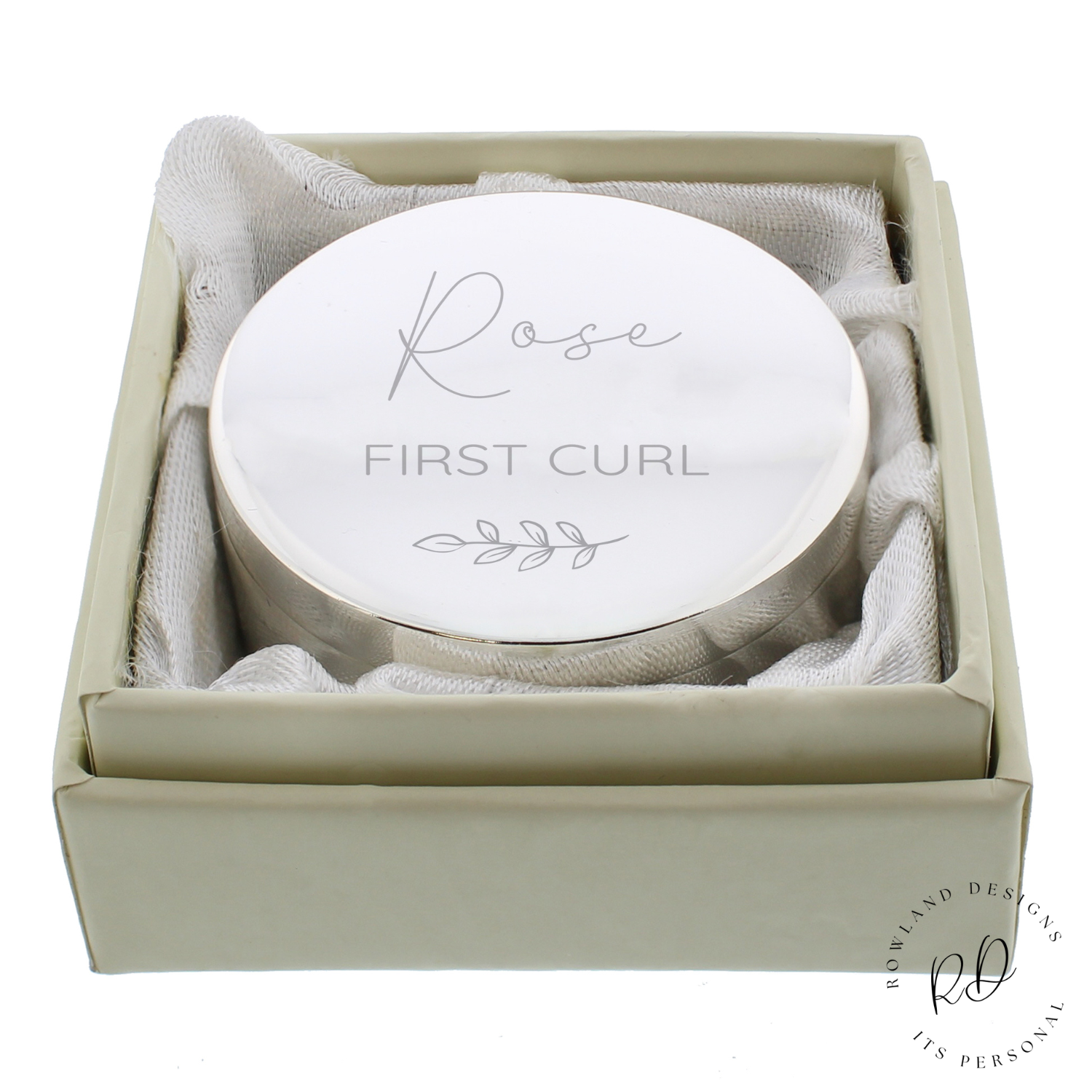 Engraved name and message on baby keepsake box