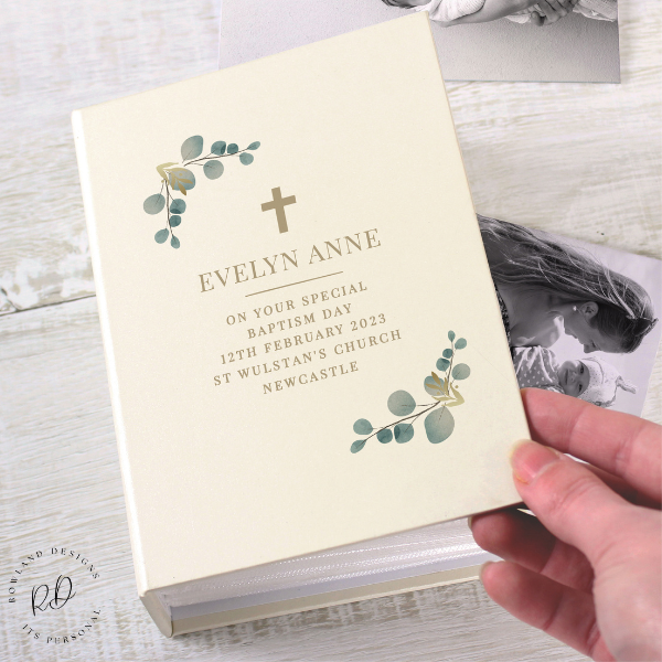 Personalised Floral Cross Christening Photo Album.