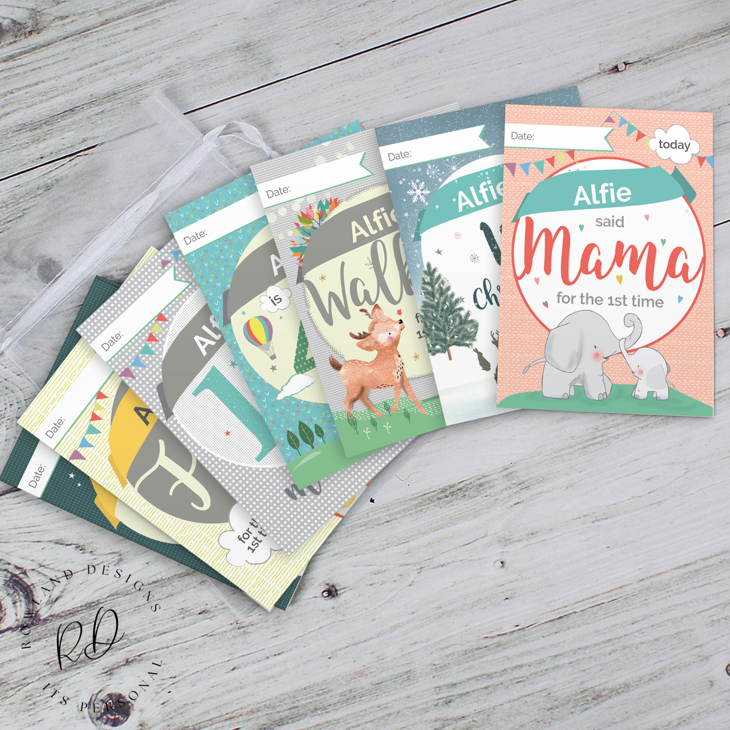 Custom baby memory cards with space for name personalisation