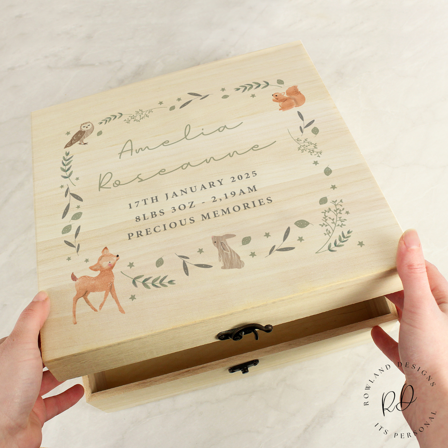 Opened keepsake box for baby memories and gifts