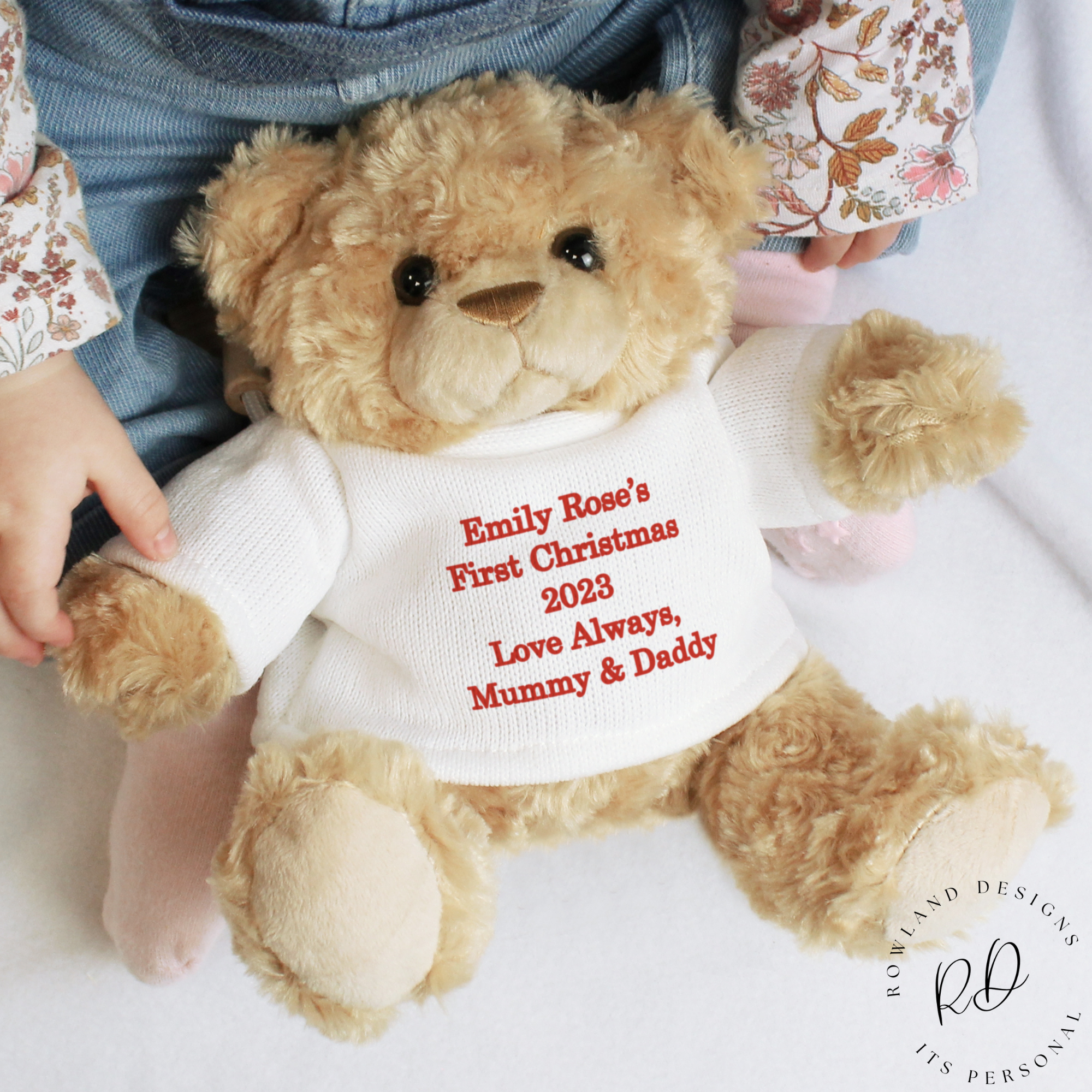 Soft cuddly teddy bear customised with five-line message – ideal for special occasions