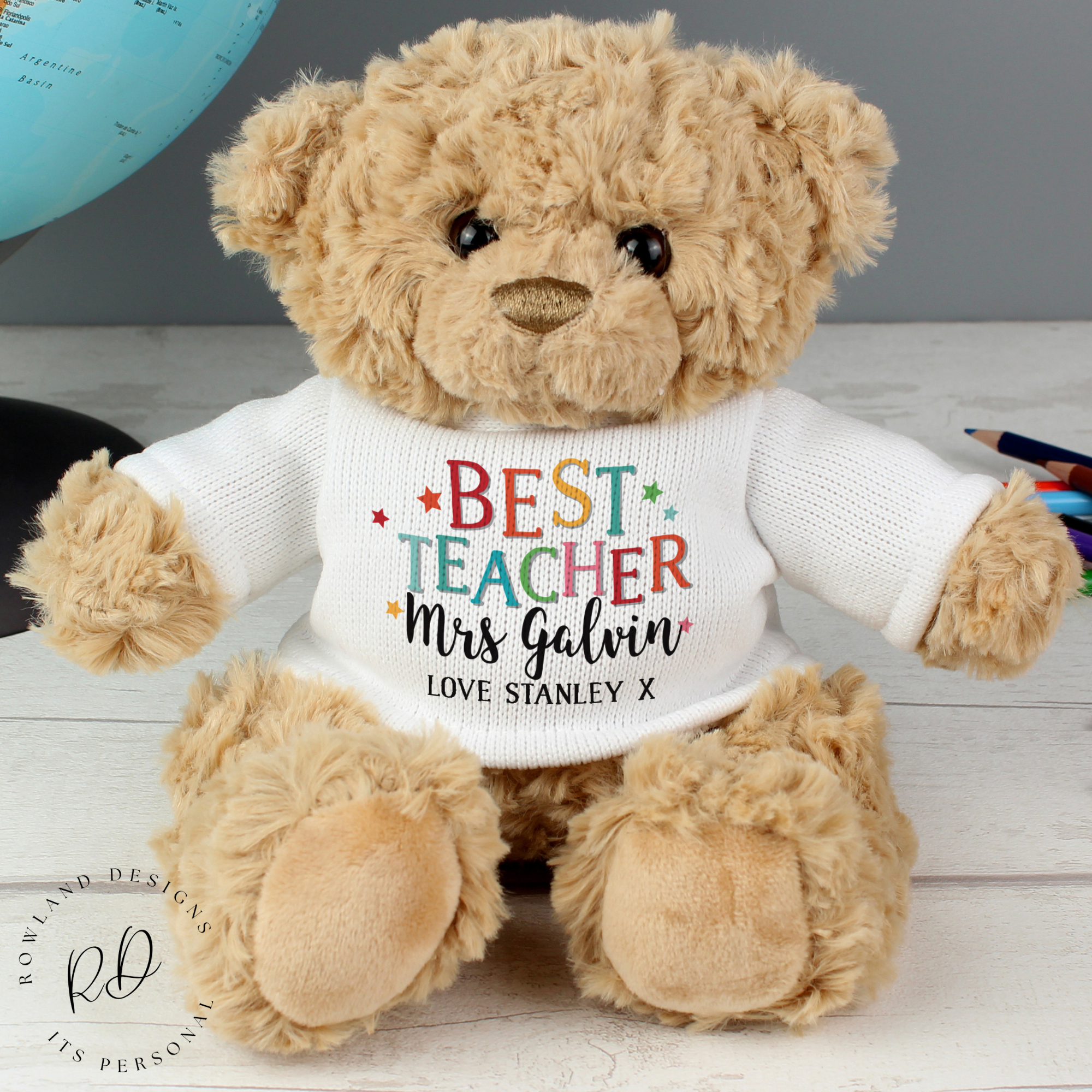 Teddy bear with custom teacher name and message
