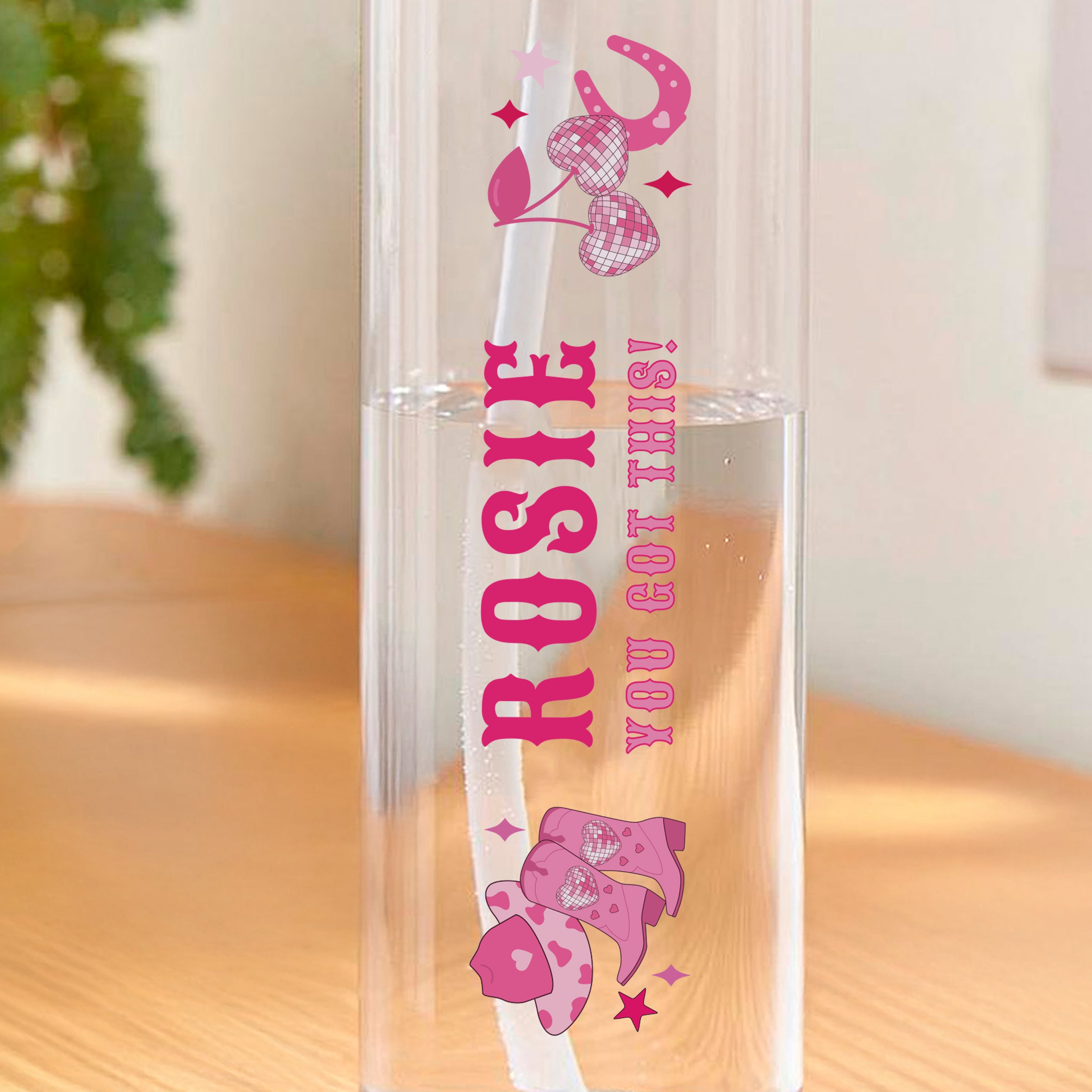 Custom Text Pink Water Bottle BPA Free Cowgirl Theme