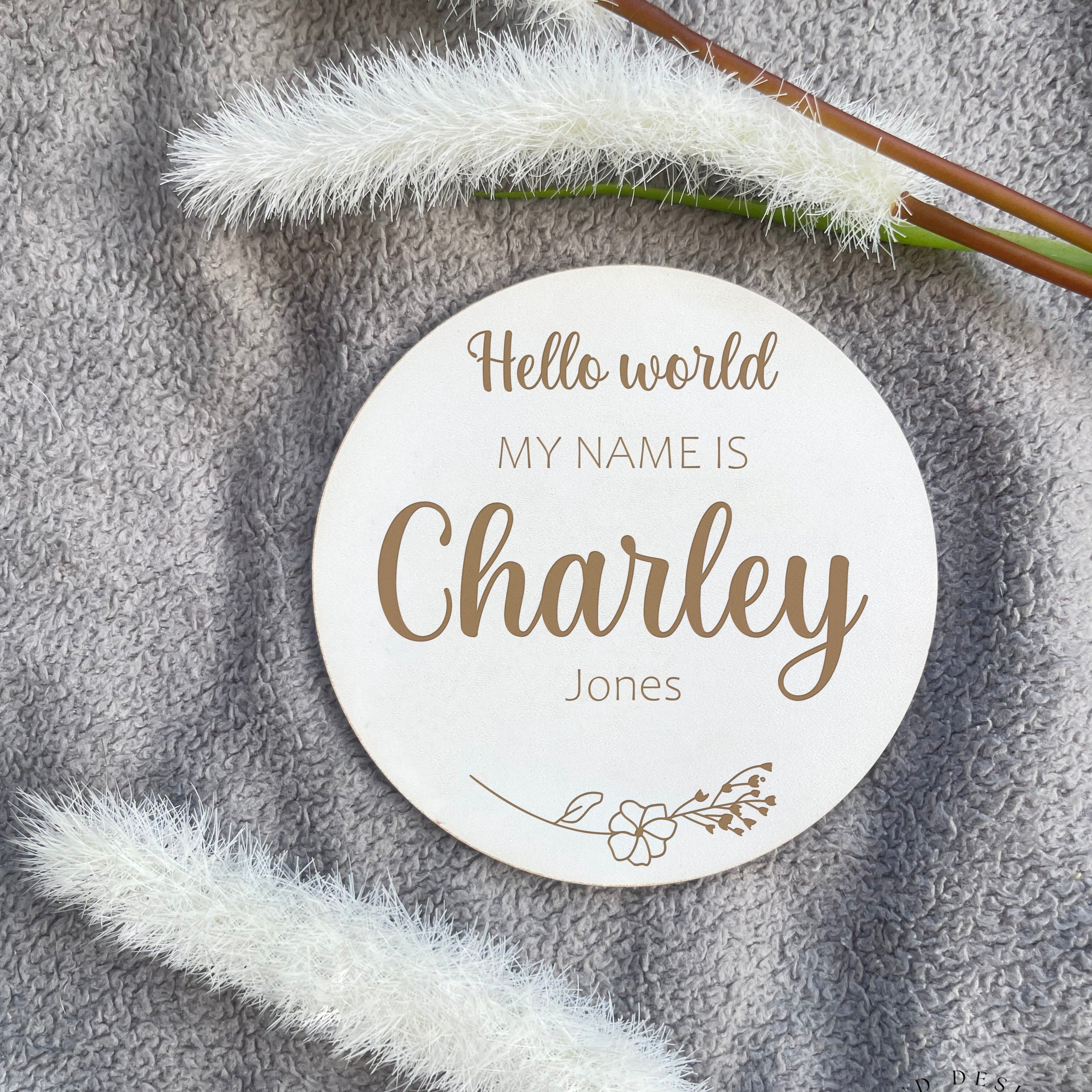 Custom white baby name plaque for nursery decor and birth reveal