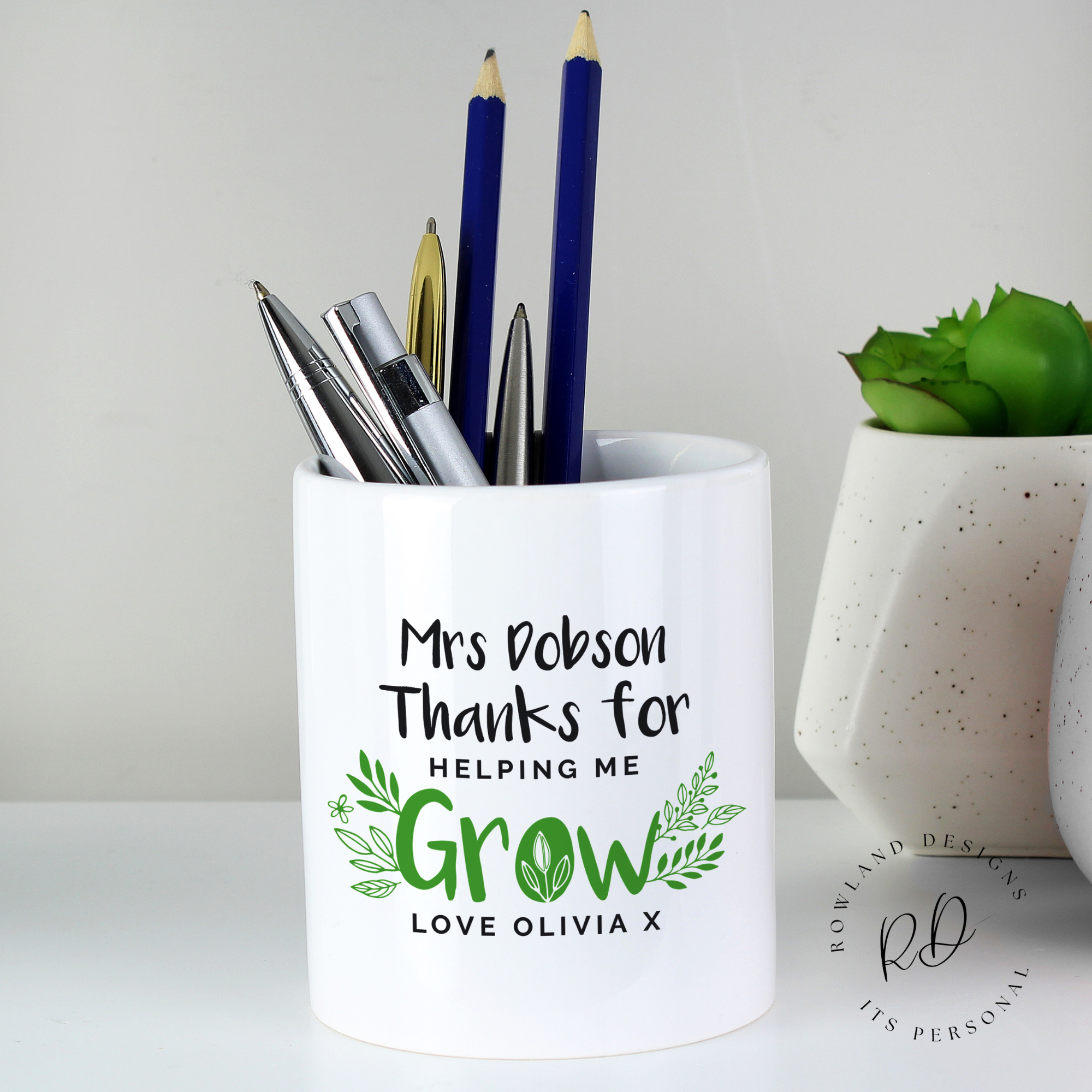 Custom ceramic storage pot – ideal teacher thank-you gift for end of term or Christmas.
