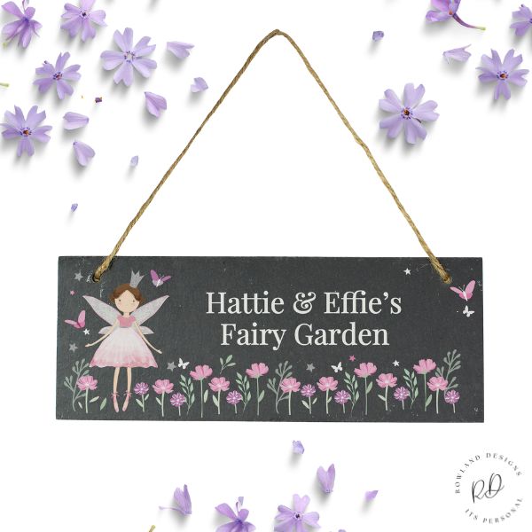 Personalised Fairy Princess Garden Hanging Slate Sign.