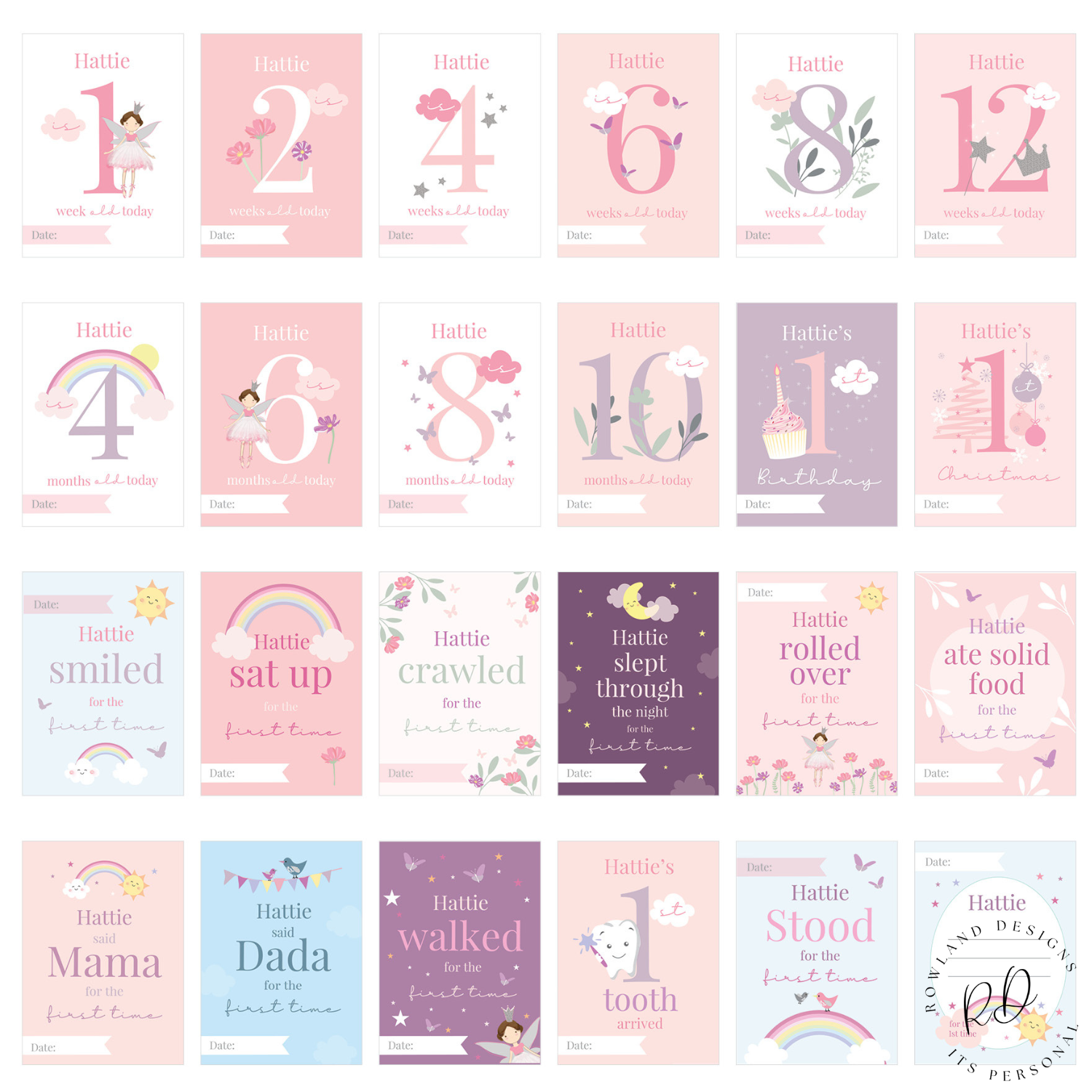 Beautiful baby milestone cards gift set for new parents.