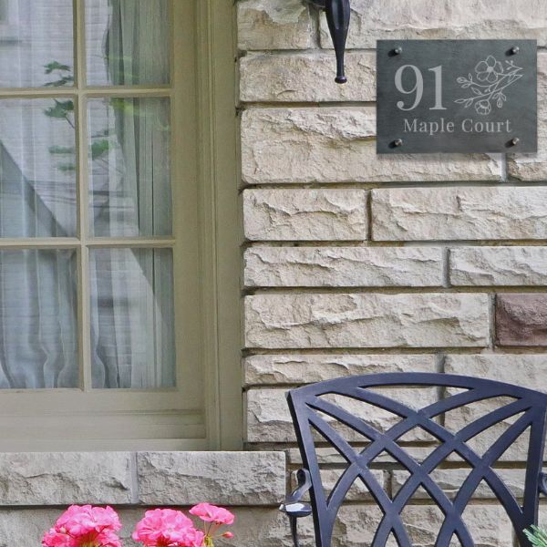 Personalised Floral Slate House Sign – House Number Sign.