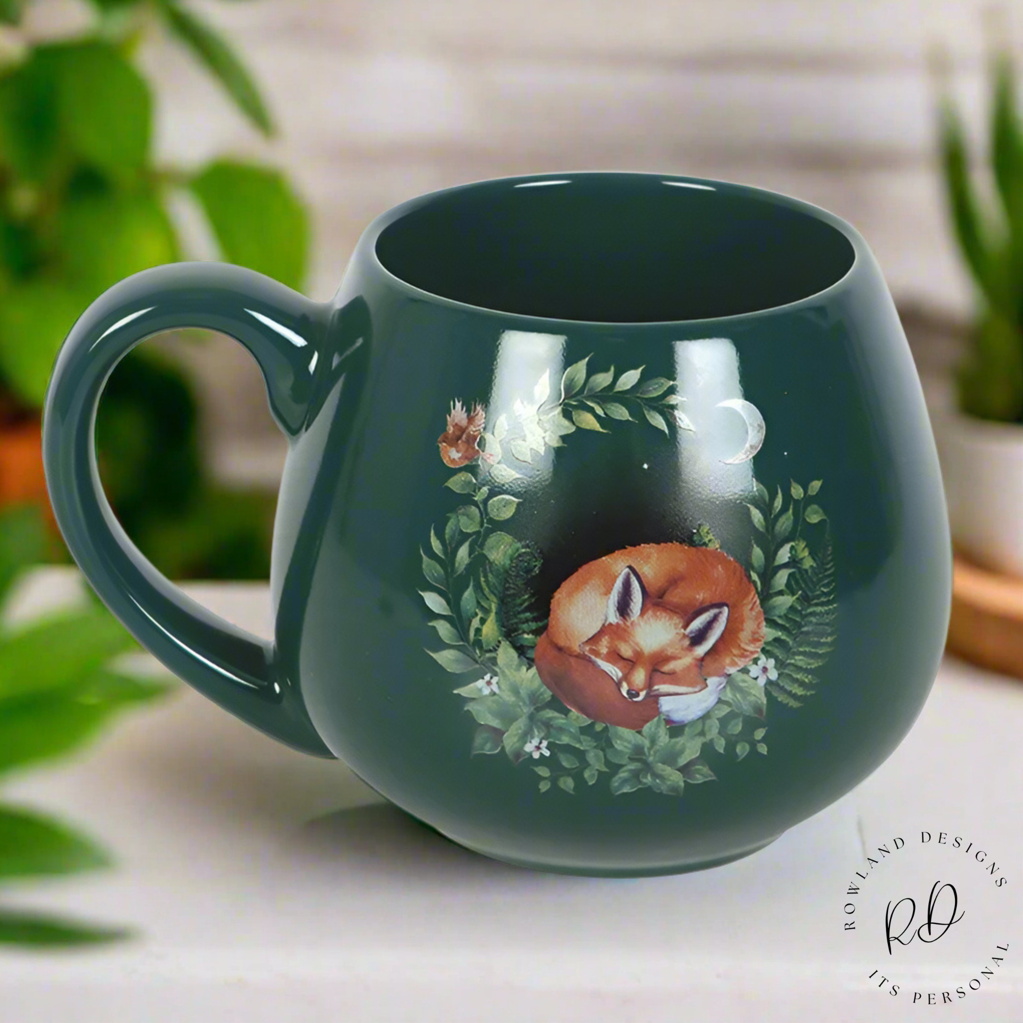 Forest green ceramic mug with handle