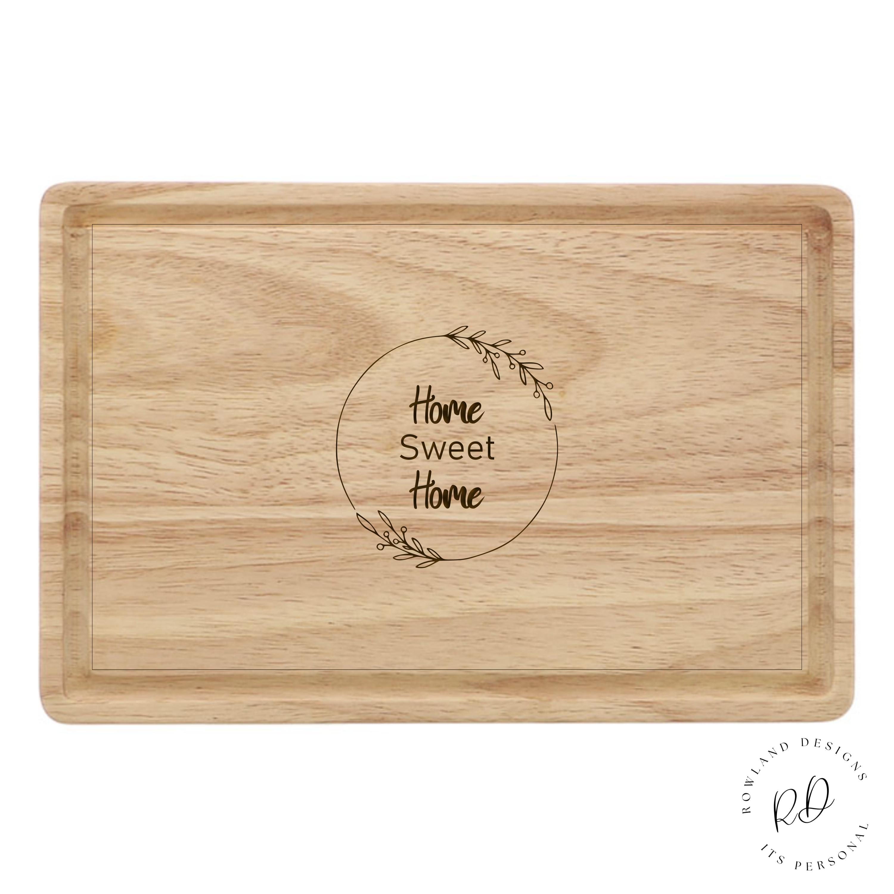 Home Sweet Home wooden chopping board showcasing the elegant design and high-quality craftsmanship, perfect for new homeowners.