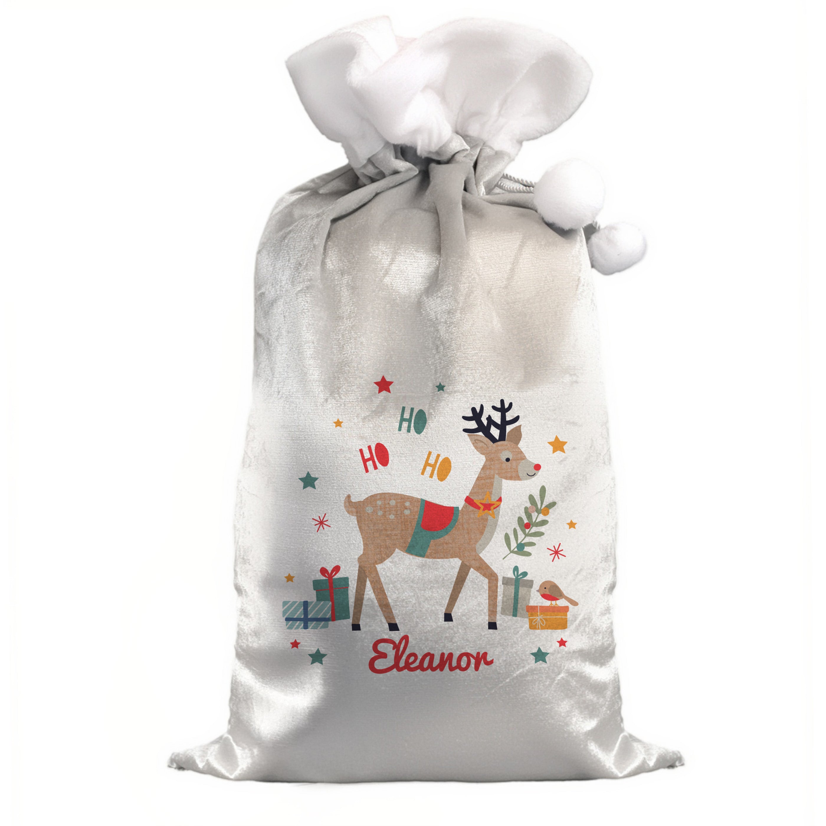 Luxury personalised Santa sack ready for treats and gifts under the Christmas tree.