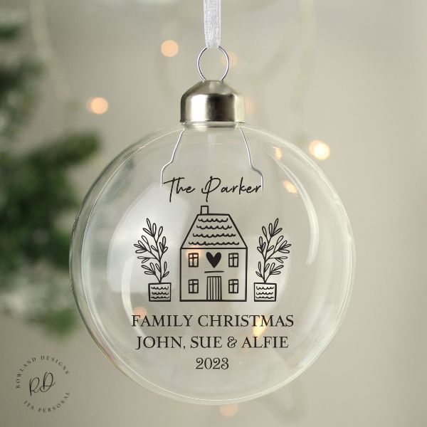 1st Christmas New Home Bauble – Personalised Glass Ornament.