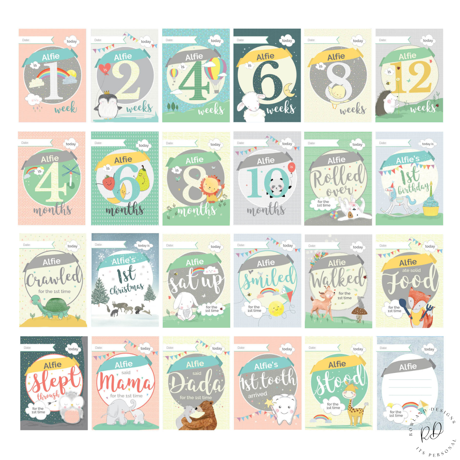 Personalised baby milestone cards for newborn keepsakes