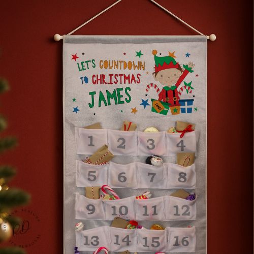 Personalised Elf Christmas Advent Calendar with 24 Pockets