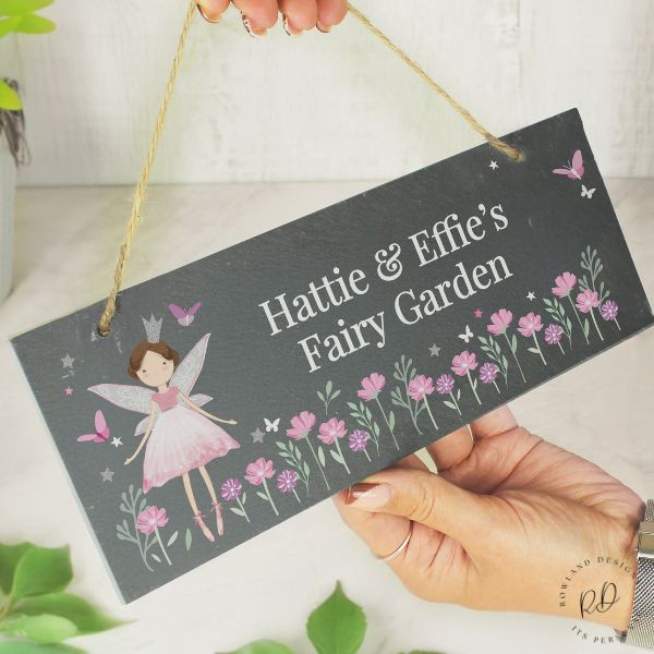 Personalised Fairy Princess Garden Hanging Slate Sign.
