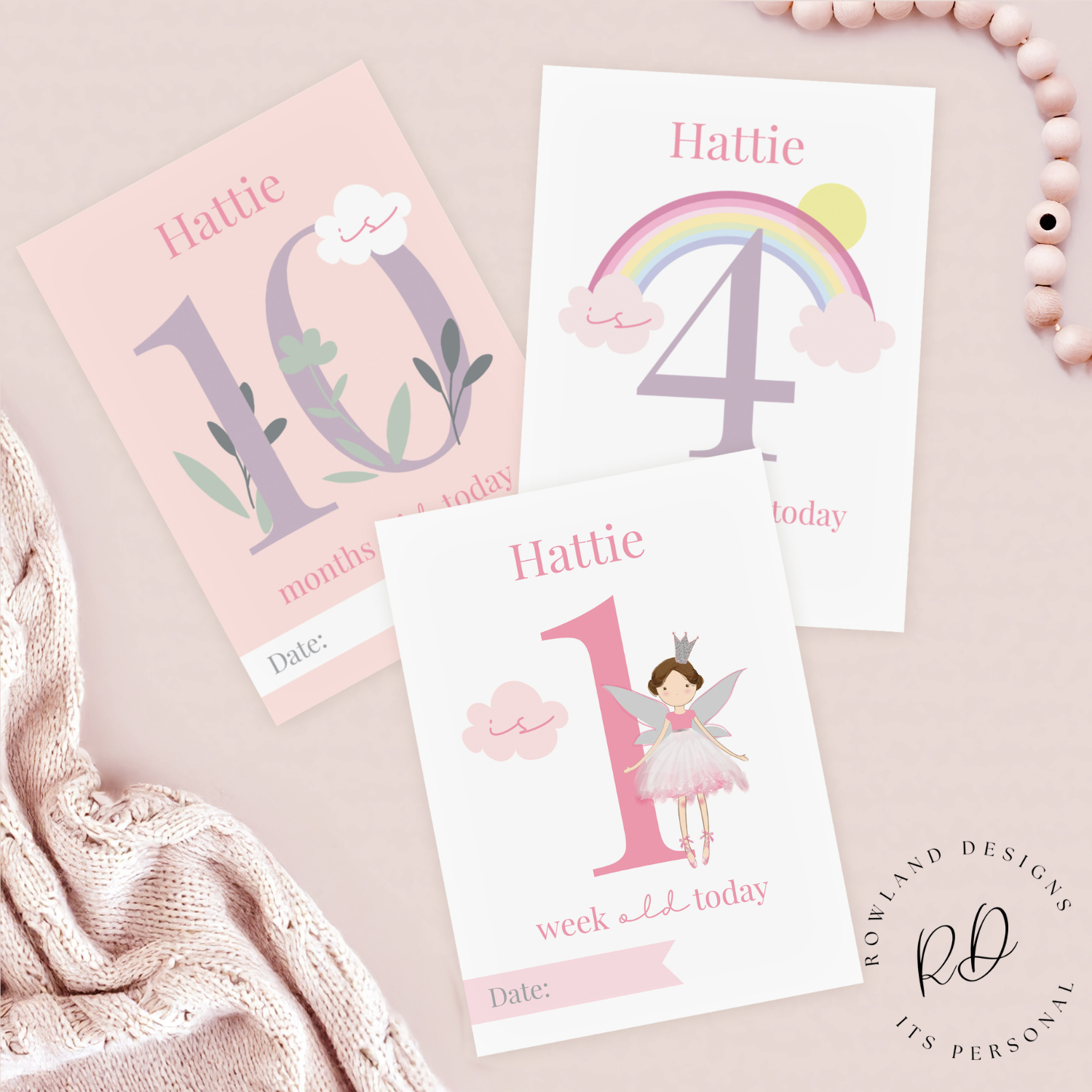 Personalised baby milestone cards with fairy princess theme