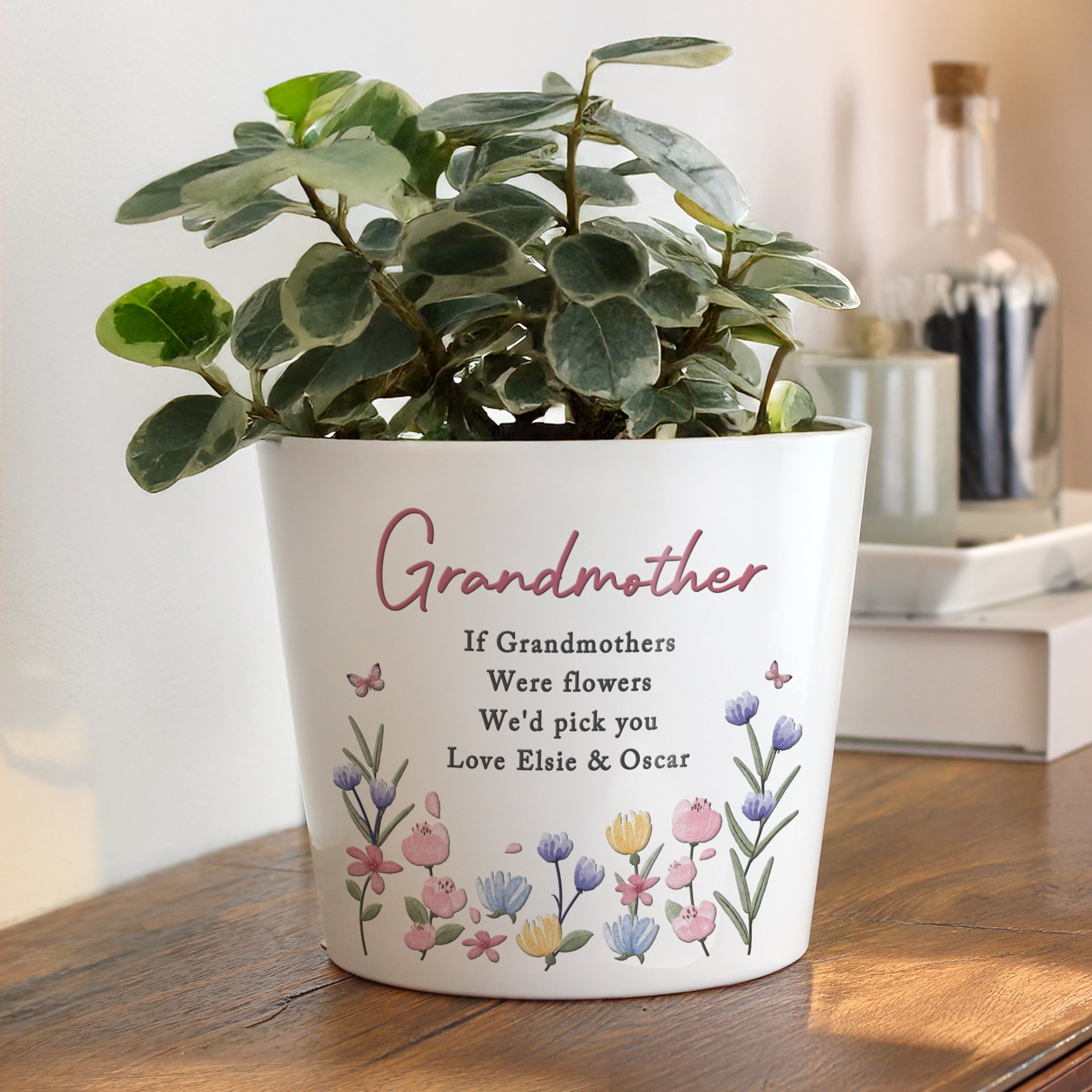 Personalised floral plant pot for indoor home décor