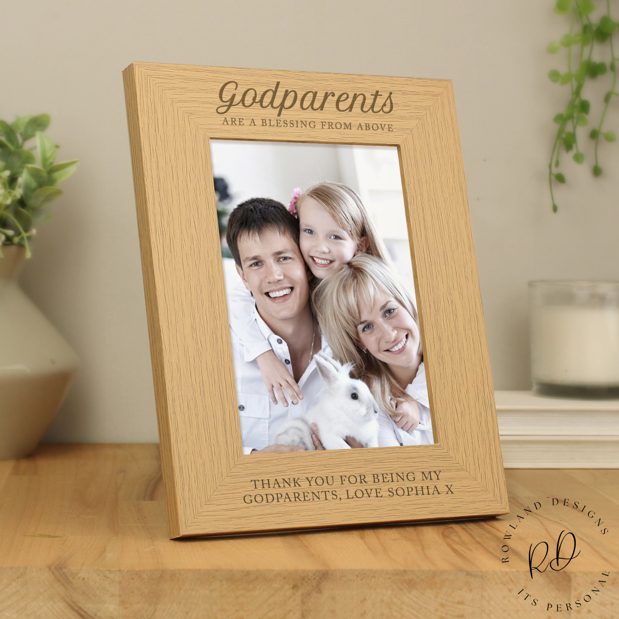 Personalised oak godparents photo frame