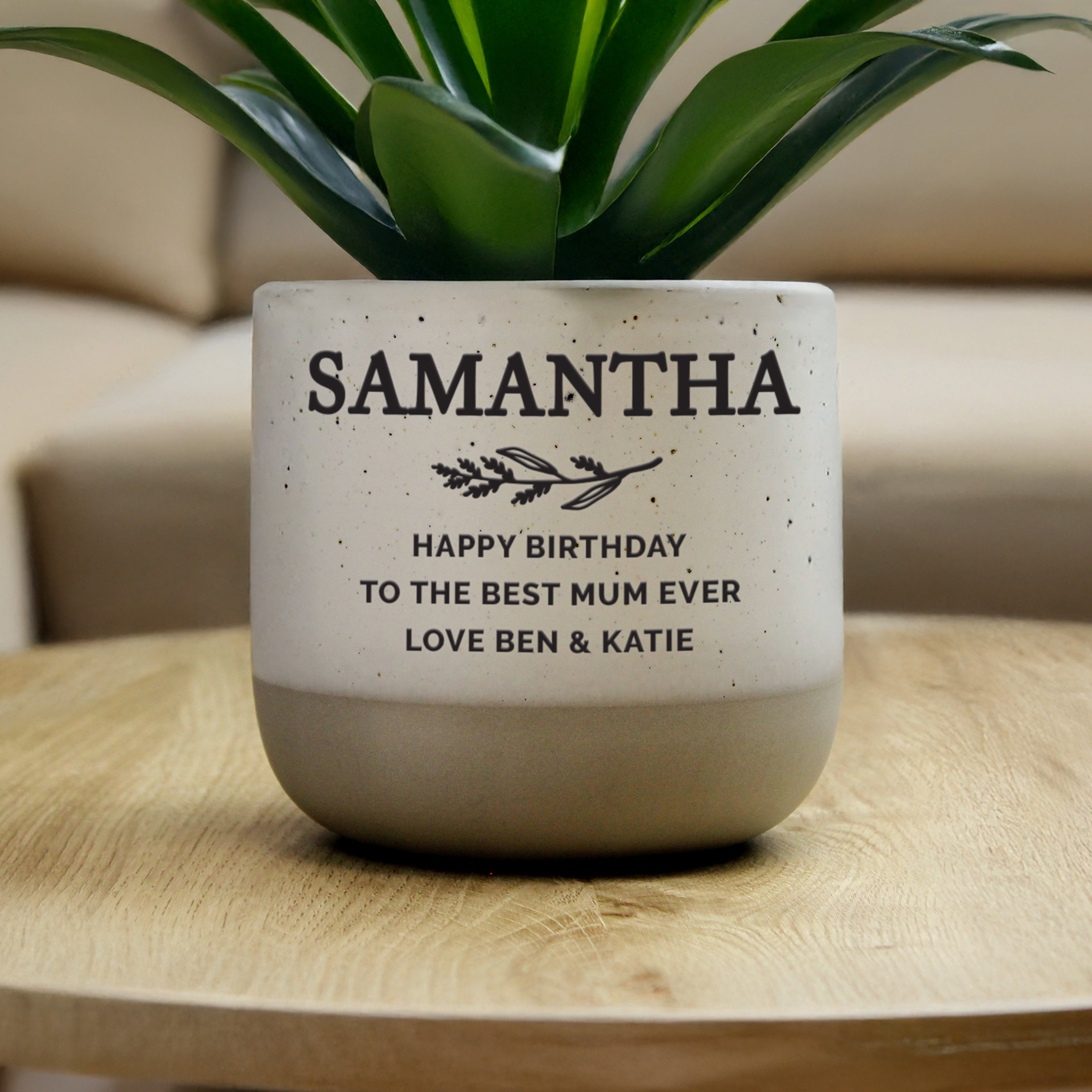 Personalised memorial flecked plant pot with custom remembrance message