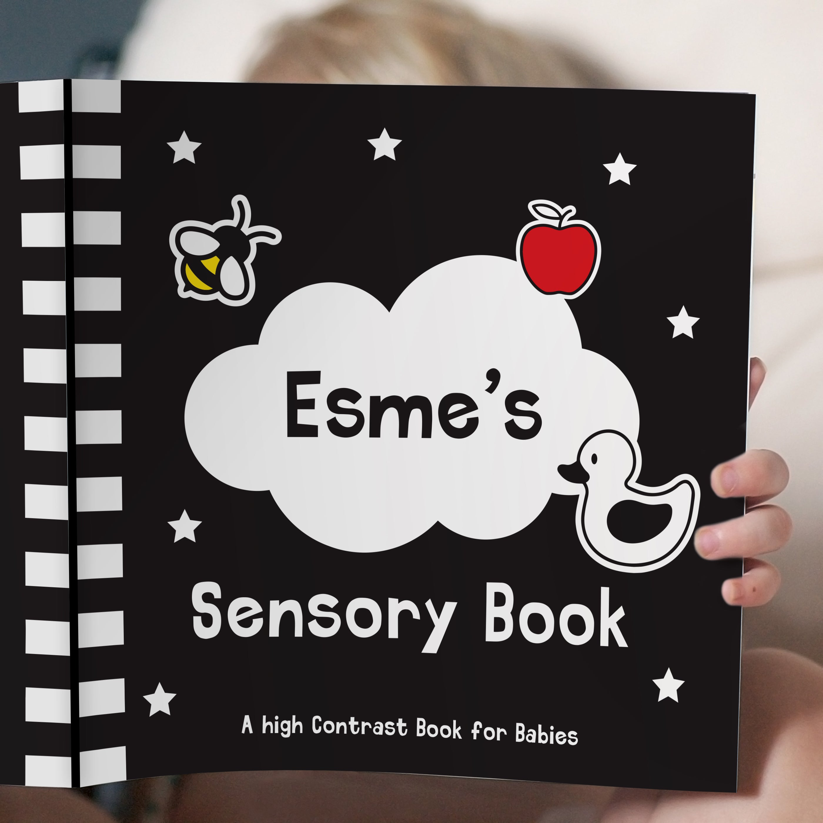 Personalised baby book with black and white pages