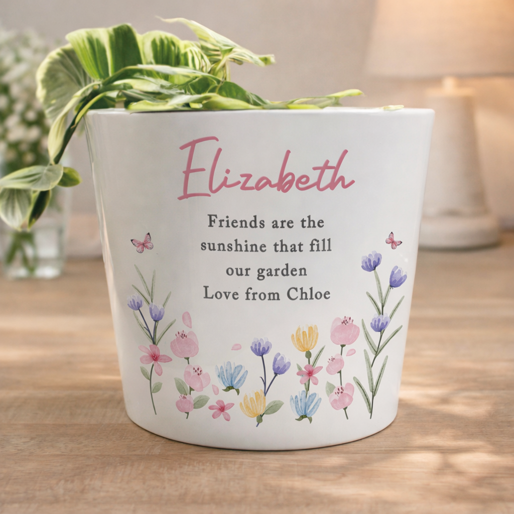 Personalised pretty floral large plant pot with custom message