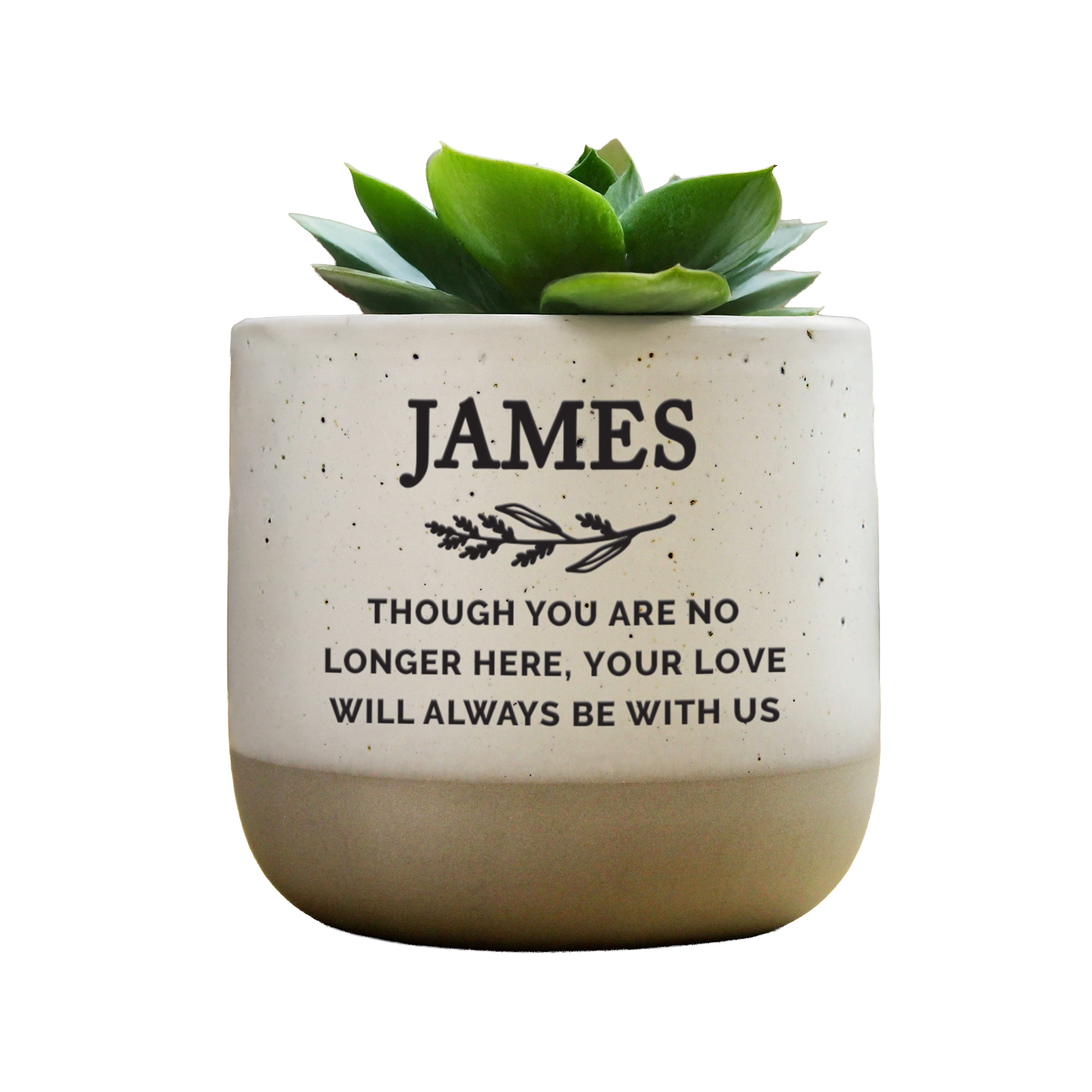 Personalised flecked plant pot as a memorial remembrance keepsake