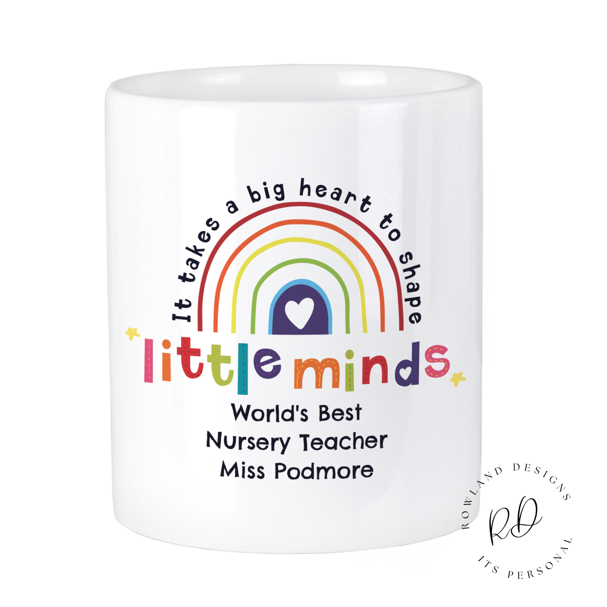 Custom engraved storage pot for teachers and childminders, ideal for any occasion.
